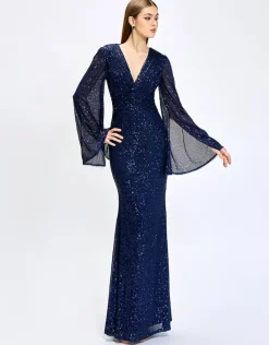 Maxi Dresses<Bariano HANA BELL SLEEVE SEQUIN GOWN B74D25L