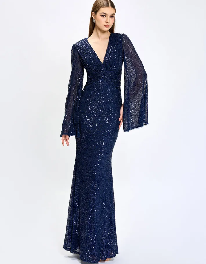 Maxi Dresses<Bariano HANA BELL SLEEVE SEQUIN GOWN B74D25L