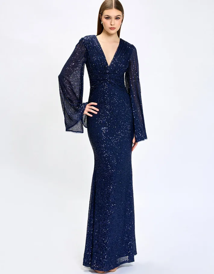 Maxi Dresses<Bariano HANA BELL SLEEVE SEQUIN GOWN B74D25L
