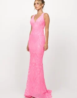 Maxi Dresses | All Dresses<Bariano HARITA V NECK FISHTAIL GOWN B73D03L HOT PINK