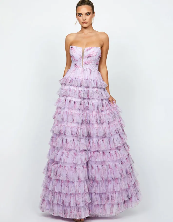 Formal / Prom Dresses | Gowns / Ballgowns<Bariano HARMONI STRAPLESS TIERED BALL GOWN B74D55L LILAC PRINT