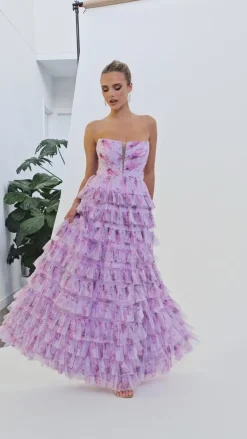 Formal / Prom Dresses | Gowns / Ballgowns<Bariano HARMONI STRAPLESS TIERED BALL GOWN B74D55L LILAC PRINT