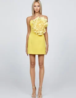 Mini Dresses | All Dresses<Bariano HELMAYA ONE SHOULDER ROSETTE MINI BL68D53S YELLOW