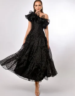 Formal / Prom Dresses | Gowns / Ballgowns<Bariano IMANI DRAMATIC FRILL MIDAXI B70D31L BLACK