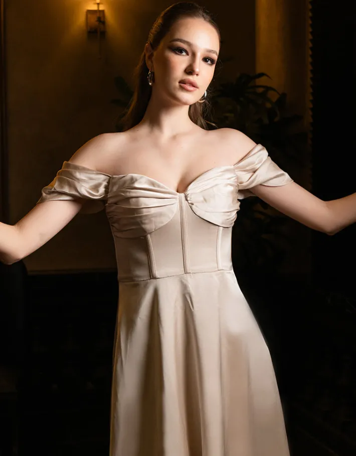 Midi Dresses<Bariano JOSIE OFF SHOULDER A LINE MIDAXI BL70D08S CHAMPAGNE
