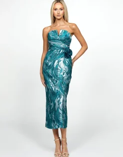 Midi Dresses | All Dresses<Bariano KARTER STRAPLESS PLEATED MIDI BL69D20S TEAL