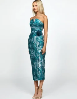 Midi Dresses | All Dresses<Bariano KARTER STRAPLESS PLEATED MIDI BL69D20S TEAL