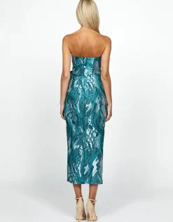 Midi Dresses | All Dresses<Bariano KARTER STRAPLESS PLEATED MIDI BL69D20S TEAL