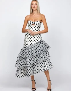 Midi Dresses | All Dresses<Bariano KESSIDY ASYMMETRIC TIERED MIDI BL71D66S WHITE/BLACK