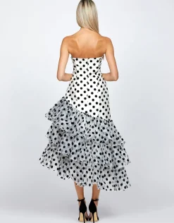 Midi Dresses | All Dresses<Bariano KESSIDY ASYMMETRIC TIERED MIDI BL71D66S WHITE/BLACK