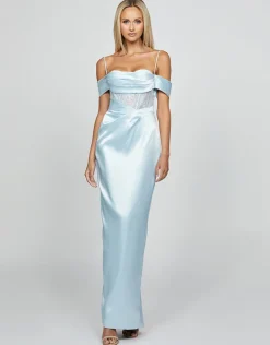 Formal / Prom Dresses | Gowns / Ballgowns<Bariano KORI OFF SHOULDER PLEATED CORSET GOWN B69D35L LIGHT BLUE