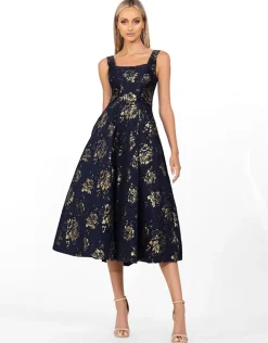Midi Dresses | All Dresses<Bariano LEA A LINE MIDI B56D08S NAVY/GOLD