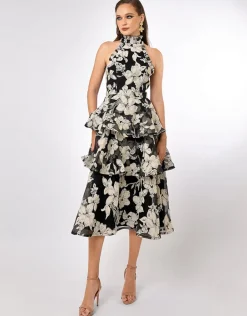 Midi Dresses | All Dresses<Bariano LENNOX TRIPLE TIERED ORGANZA MIDI BL70D30S BLACK/WHITE