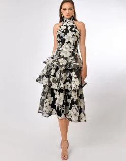 Midi Dresses | All Dresses<Bariano LENNOX TRIPLE TIERED ORGANZA MIDI BL70D30S BLACK/WHITE