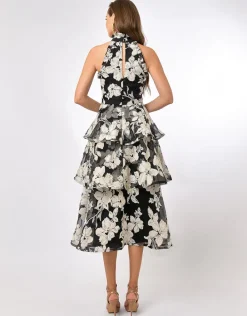 Midi Dresses | All Dresses<Bariano LENNOX TRIPLE TIERED ORGANZA MIDI BL70D30S BLACK/WHITE
