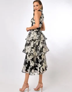 Midi Dresses | All Dresses<Bariano LENNOX TRIPLE TIERED ORGANZA MIDI BL70D30S BLACK/WHITE