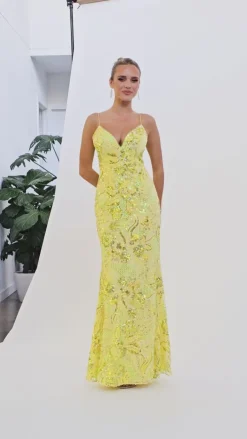 Formal / Prom Dresses<Bariano LILLIE STRAPPY SEQUIN GOWN B74D47L YELLOW