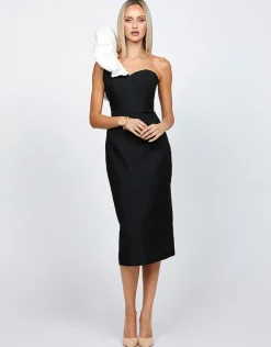 Midi Dresses | All Dresses<Bariano LINDY ONE SHOULDER PUFF MIDI BL71D05S BLACK/WHITE