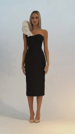 Midi Dresses | All Dresses<Bariano LINDY ONE SHOULDER PUFF MIDI BL71D05S BLACK/WHITE