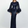 Maxi Dresses | All Dresses<Bariano LOTUS FEATHER GOWN B65D11L NAVY/NAVY