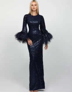 Maxi Dresses | All Dresses<Bariano LOTUS FEATHER GOWN B65D11L NAVY/NAVY