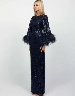 Maxi Dresses | All Dresses<Bariano LOTUS FEATHER GOWN B65D11L NAVY/NAVY