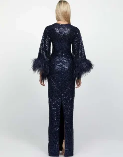 Maxi Dresses | All Dresses<Bariano LOTUS FEATHER GOWN B65D11L NAVY/NAVY