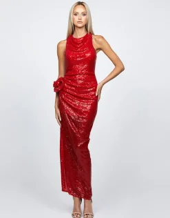 Maxi Dresses | All Dresses<Bariano LYRA HALTER NECK RUCHED SEQUIN GOWN B68D11L