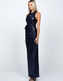 Maxi Dresses | All Dresses<Bariano LYRA HALTER NECK RUCHED SEQUIN GOWN B68D11L
