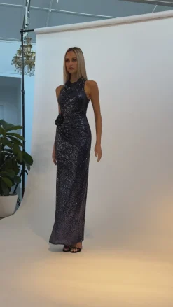 Maxi Dresses | All Dresses<Bariano LYRA HALTER NECK RUCHED SEQUIN GOWN B68D11L