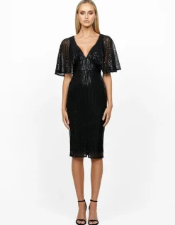 Midi Dresses | All Dresses<Bariano MACI CAPE SLEEVE SEQUIN MIDI BL56D12S BLACK