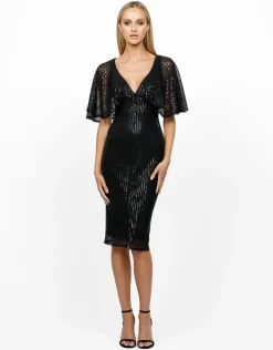 Midi Dresses | All Dresses<Bariano MACI CAPE SLEEVE SEQUIN MIDI BL56D12S BLACK