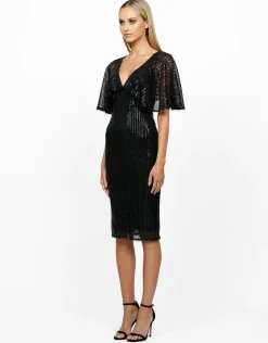 Midi Dresses | All Dresses<Bariano MACI CAPE SLEEVE SEQUIN MIDI BL56D12S BLACK