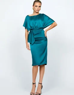 Midi Dresses<Bariano MARGRET OFF SHOULDER MIDI BL74D11S DEEP GREEN