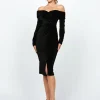 Midi Dresses<Bariano MELANIE RUCHED OFF SHOULER MIDI BL74D02S BLACK
