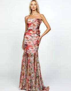 Gowns / Ballgowns | All Dresses<Bariano NEVAEH GATHERED ORGANZA GOWN B69D14L FLORAL MULTI