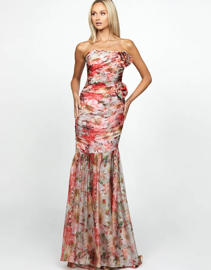 Gowns / Ballgowns | All Dresses<Bariano NEVAEH GATHERED ORGANZA GOWN B69D14L FLORAL MULTI