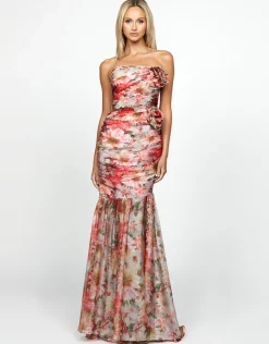 Gowns / Ballgowns | All Dresses<Bariano NEVAEH GATHERED ORGANZA GOWN B69D14L FLORAL MULTI