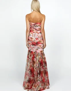 Gowns / Ballgowns | All Dresses<Bariano NEVAEH GATHERED ORGANZA GOWN B69D14L FLORAL MULTI