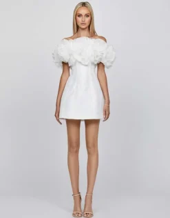 Mini Dresses | All Dresses<Bariano NIKKITA RUFFLE OFF SHOULDER MINI BL65D17S WHITE