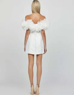 Mini Dresses | All Dresses<Bariano NIKKITA RUFFLE OFF SHOULDER MINI BL65D17S WHITE