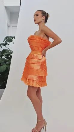 Mini Dresses | All Dresses<Bariano NYMA PLEATED FRILLS MINI DRESS BL68D67S APRICOT