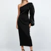 Long Sleeve Dresses | Midi Dresses<Bariano NYSSA ONE SLEEVE MIDI B67D41S BLACK