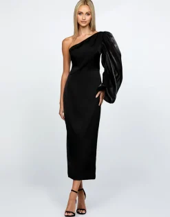Long Sleeve Dresses | Midi Dresses<Bariano NYSSA ONE SLEEVE MIDI B67D41S BLACK