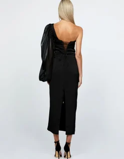 Long Sleeve Dresses | Midi Dresses<Bariano NYSSA ONE SLEEVE MIDI B67D41S BLACK