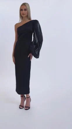 Long Sleeve Dresses | Midi Dresses<Bariano NYSSA ONE SLEEVE MIDI B67D41S BLACK