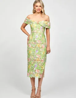 Midi Dresses | All Dresses<Bariano PHIONA OFF SHOULDER COLUMN MIDI BL73D03S GREEN MULTI