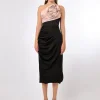 Formal / Prom Dresses | All Dresses<Bariano QUINLEY ONE SHOULDER ROSETTE MIDI BL70D54S BLACK/BLUSH