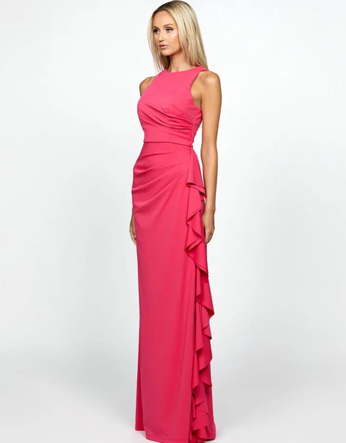 Gowns / Ballgowns | All Dresses<Bariano RAELYNN HIGH NECK FRILL GOWN B69D19L