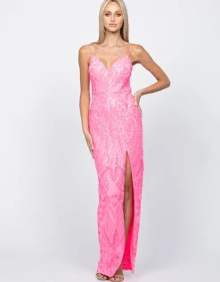 Maxi Dresses | All Dresses<Bariano ROWIE PLUNGE NECKLINE GOWN B60D10L FLURO PINK